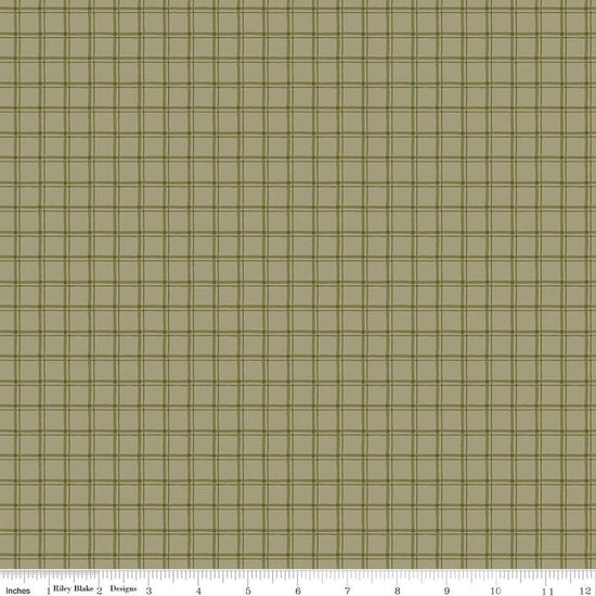 Image of Worth Repeating Plaid Willow quilting cotton fabric by Sandy Gervais for Riley Blake Designs. Features checks on a green background. Cute Little Fabric Shop.