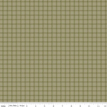 Image of Worth Repeating Plaid Willow quilting cotton fabric by Sandy Gervais for Riley Blake Designs. Features checks on a green background. Cute Little Fabric Shop.