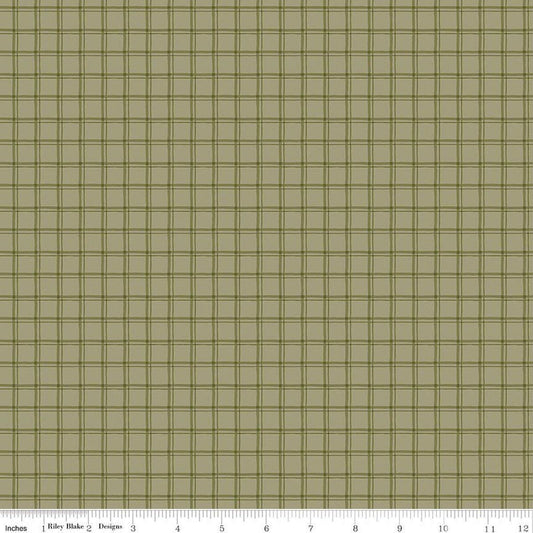Image of Worth Repeating Plaid Willow quilting cotton fabric by Sandy Gervais for Riley Blake Designs. Features checks on a green background. Cute Little Fabric Shop.