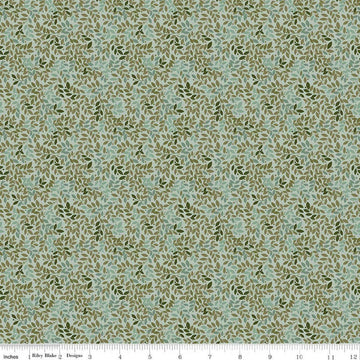 Image of Worth Repeating Leaves Laurel quilting cotton fabric by Sandy Gervais for Riley Blake Designs. Features leaves on a blue background. Cute Little Fabric Shop.
