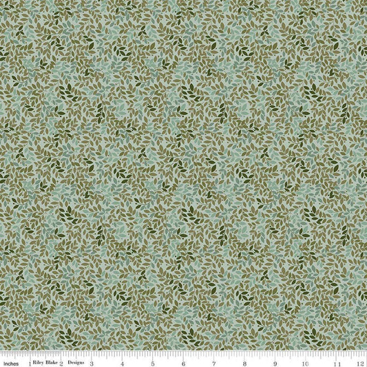 Image of Worth Repeating Leaves Laurel quilting cotton fabric by Sandy Gervais for Riley Blake Designs. Features leaves on a blue background. Cute Little Fabric Shop.