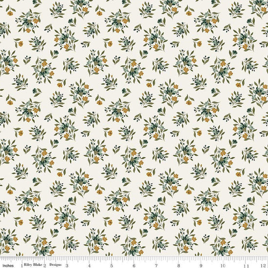 Image of Worth Repeating Floral Cloud quilting cotton fabric by Sandy Gervais for Riley Blake Designs. Features flowers on a white background. Cute Little Fabric Shop.