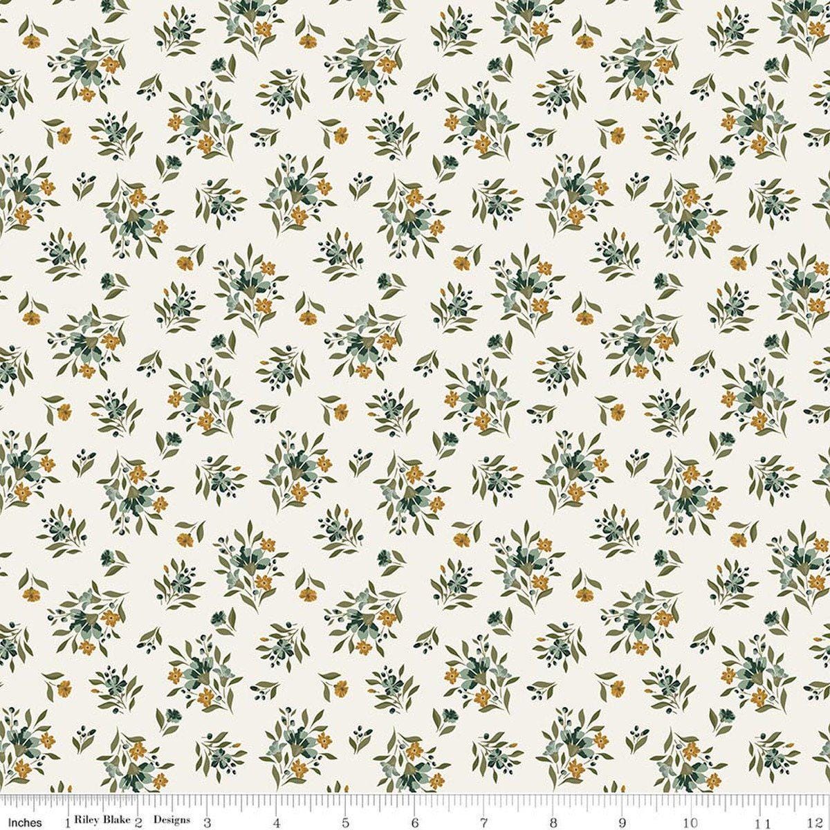 Image of Worth Repeating Floral Cloud quilting cotton fabric by Sandy Gervais for Riley Blake Designs. Features flowers on a white background. Cute Little Fabric Shop.
