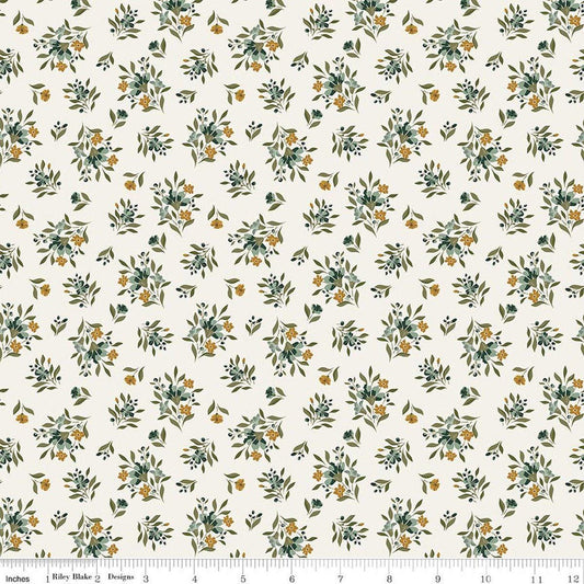 Image of Worth Repeating Floral Cloud quilting cotton fabric by Sandy Gervais for Riley Blake Designs. Features flowers on a white background. Cute Little Fabric Shop.