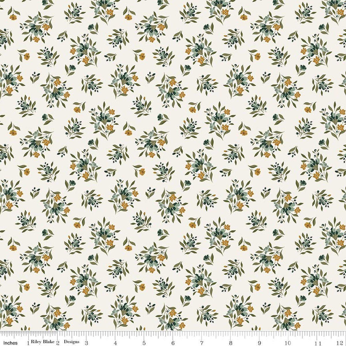 Image of Worth Repeating Floral Cloud quilting cotton fabric by Sandy Gervais for Riley Blake Designs. Features flowers on a white background. Cute Little Fabric Shop.