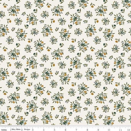 Image of Worth Repeating Floral Cloud quilting cotton fabric by Sandy Gervais for Riley Blake Designs. Features flowers on a white background. Cute Little Fabric Shop.