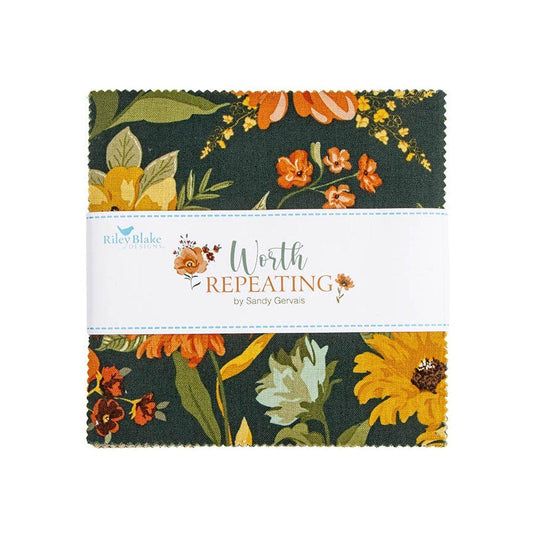 SALE Worth Repeating 5" Stacker Floral Fabric - 5-18260-42 - 42-Piece Precut - Riley Blake Quilting Cotton Fabric