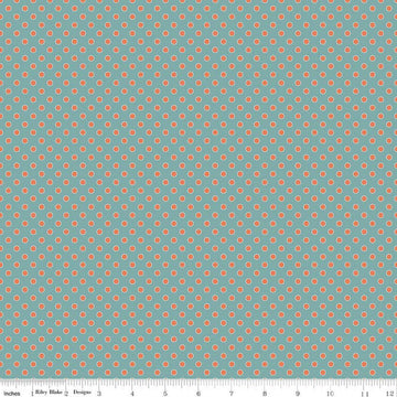 Image of Secret Garden Dots Wedgewood quilting cotton fabric by Amanda Castor for Riley Blake Designs. Features polka dots on a blue background. Cute Little Fabric Shop.