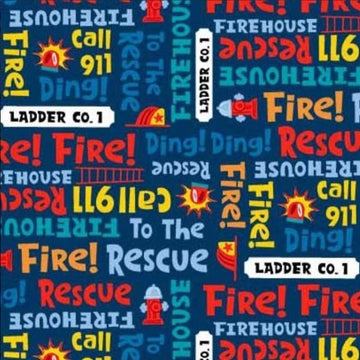 Ladder Co. 1 Alert DC10586 Navy by Michael Miller Fabrics - Ladder Company One Text Firefighters Children's - Quilting Cotton Fabric