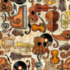 Image of Vivace Instruments Set Cream quilting cotton fabric by Morris Creative Group for QT Fabrics. Features instruments on a cream background. Cute Little Fabric Shop.