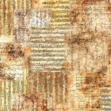 Image of Vivace Sheet Music Tan quilting cotton fabric by Morris Creative Group for QT Fabrics. Features music on a beige background. Cute Little Fabric Shop.