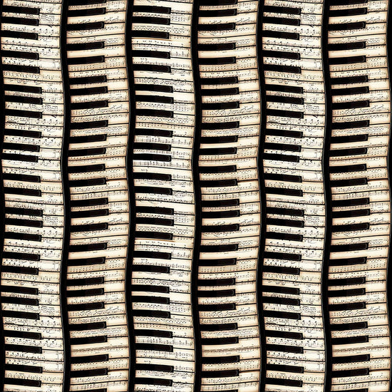 Image of Vivace Piano Keys Beige quilting cotton fabric by Morris Creative Group for QT Fabrics. Features piano on a cream background. Cute Little Fabric Shop.