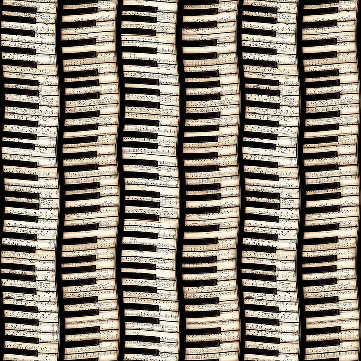 Image of Vivace Piano Keys Beige quilting cotton fabric by Morris Creative Group for QT Fabrics. Features piano on a cream background. Cute Little Fabric Shop.