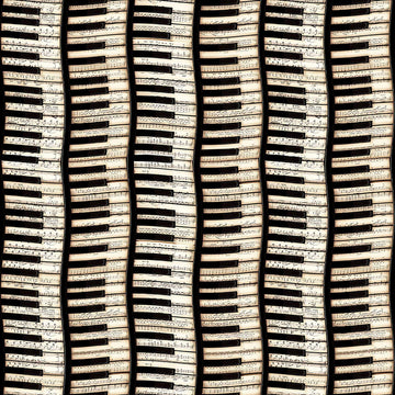 Image of Vivace Piano Keys Beige quilting cotton fabric by Morris Creative Group for QT Fabrics. Features piano on a cream background. Cute Little Fabric Shop.