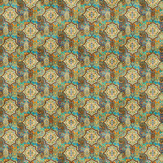 Image of Book Club Medallion Geo Sage quilting cotton fabric by Morris Creative Group for QT Fabrics. Features a geometric pattern on a green background. Cute Little Fabric Shop.