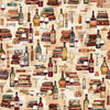 Image of Book Club Wine & Books Tan quilting cotton fabric by Morris Creative Group for QT Fabrics. Features books on a cream background. Cute Little Fabric Shop.