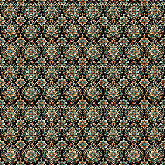 Image of Book Club Flower Geo Black quilting cotton fabric by Morris Creative Group for QT Fabrics. Features flowers on a black background. Cute Little Fabric Shop.