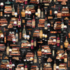 Image of Book Club Wine & Books Black quilting cotton fabric by Morris Creative Group for QT Fabrics. Features books on a black background. Cute Little Fabric Shop.