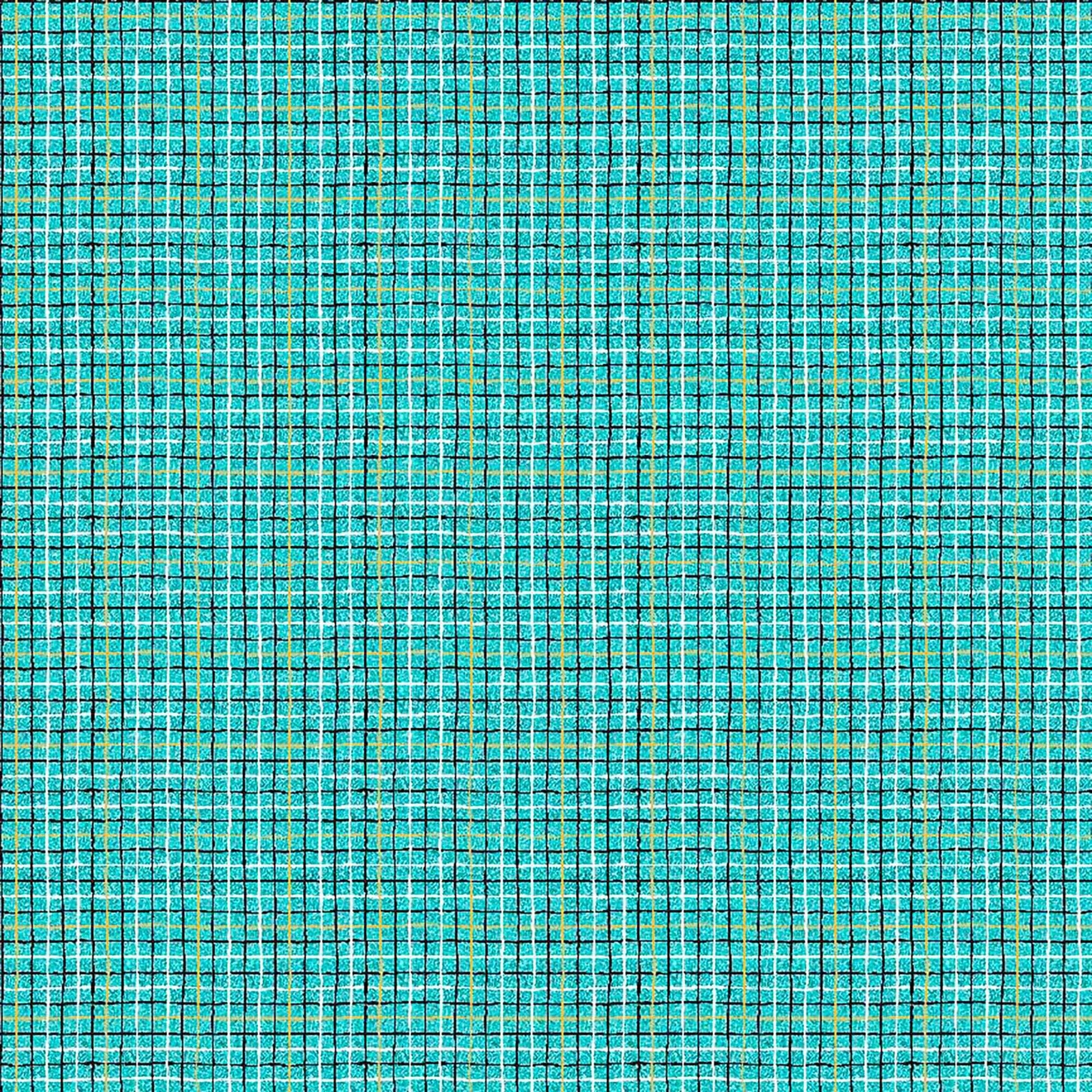 Image of Balloonfest Plaid Turquoise quilting cotton fabric by Anthony Kleem for QT Fabrics. Features plaid on a blue background. Cute Little Fabric Shop.