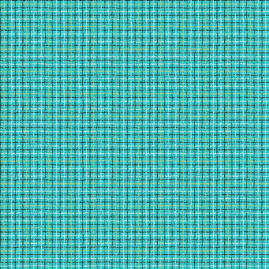 Image of Balloonfest Plaid Turquoise quilting cotton fabric by Anthony Kleem for QT Fabrics. Features plaid on a blue background. Cute Little Fabric Shop.