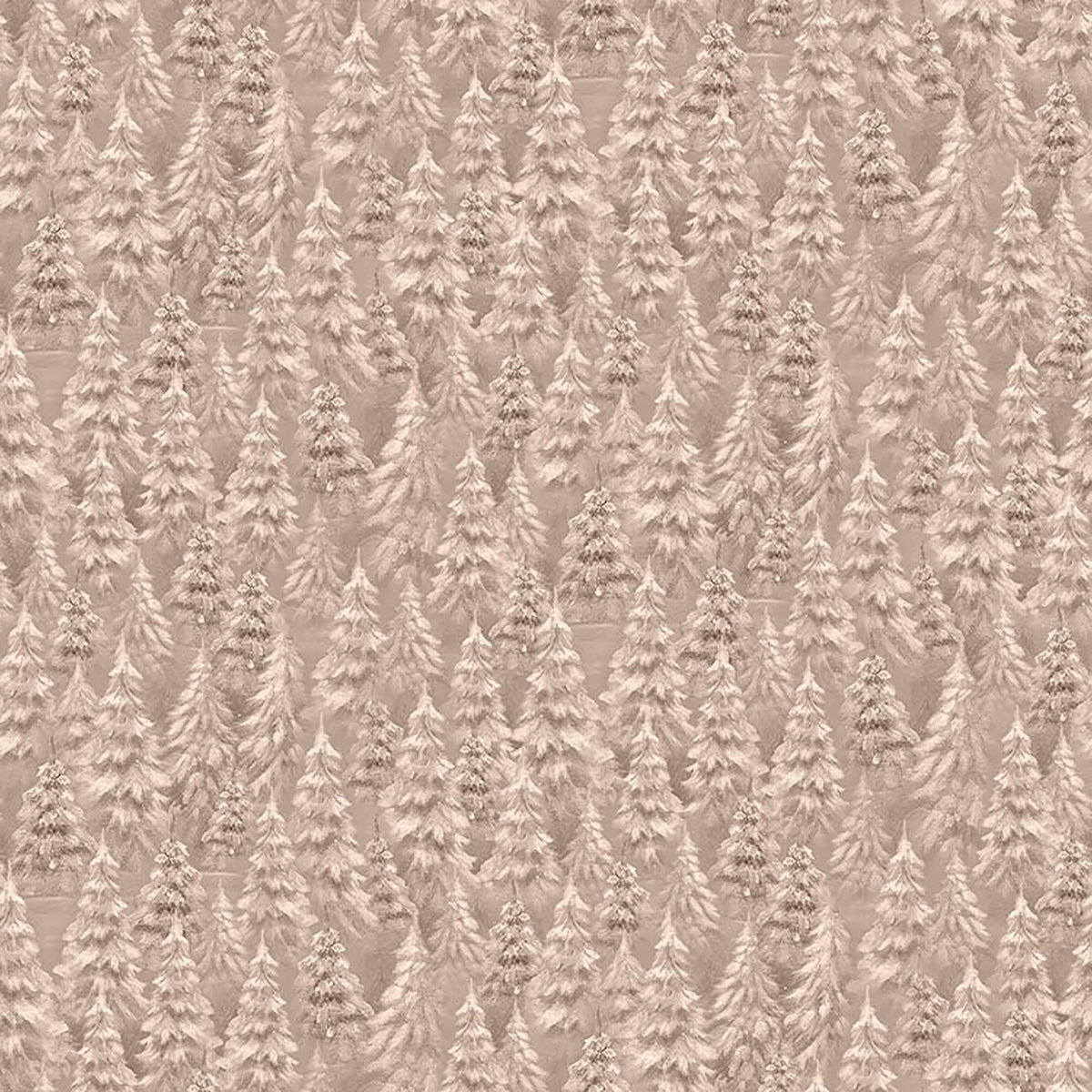 Image of Woodland Wonder Snowy Trees Medium Dark Taupe flannel cotton fabric by Sarah Summers for QT Fabrics. Features trees on a beige background. Cute Little Fabric Shop.