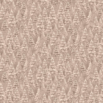 Image of Woodland Wonder Snowy Trees Medium Dark Taupe flannel cotton fabric by Sarah Summers for QT Fabrics. Features trees on a beige background. Cute Little Fabric Shop.