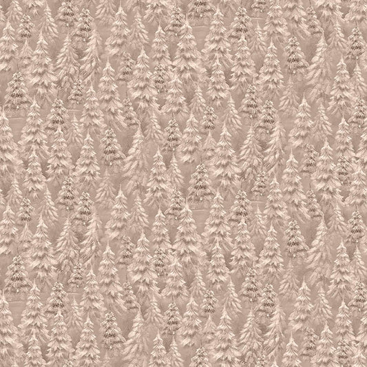 Image of Woodland Wonder Snowy Trees Medium Dark Taupe flannel cotton fabric by Sarah Summers for QT Fabrics. Features trees on a beige background. Cute Little Fabric Shop.