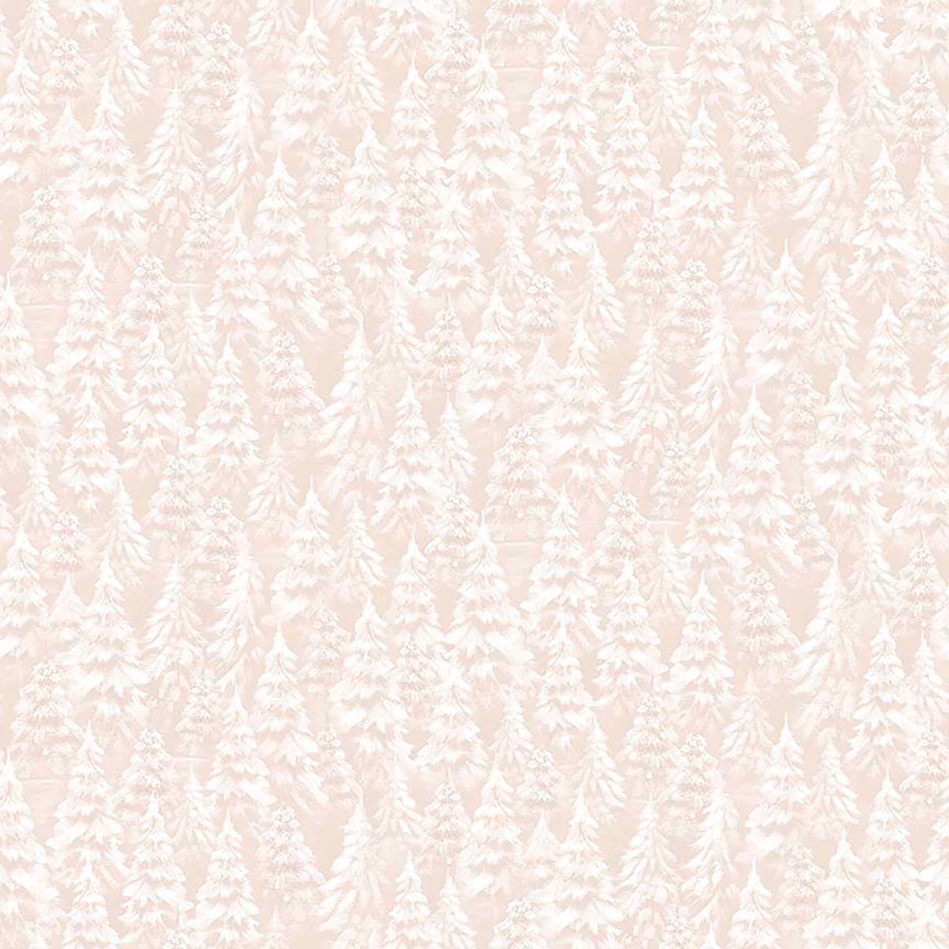 Image of Woodland Wonder Snowy Trees Pale Taupe flannel cotton fabric by Sarah Summers for QT Fabrics. Features trees on a white background. Cute Little Fabric Shop.