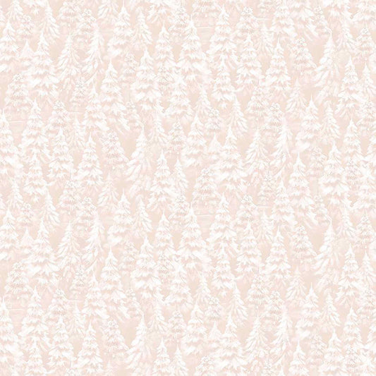 Image of Woodland Wonder Snowy Trees Pale Taupe flannel cotton fabric by Sarah Summers for QT Fabrics. Features trees on a white background. Cute Little Fabric Shop.