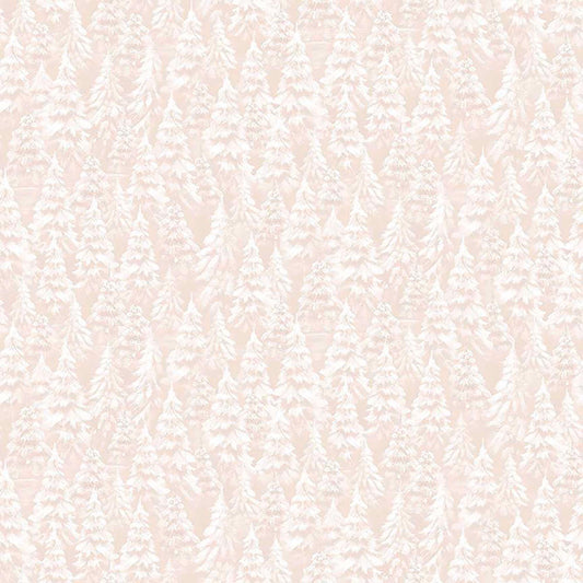 Image of Woodland Wonder Snowy Trees Pale Taupe flannel cotton fabric by Sarah Summers for QT Fabrics. Features trees on a white background. Cute Little Fabric Shop.