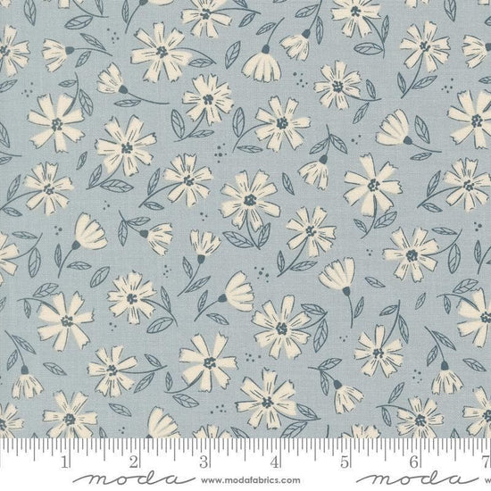 Image of Natures Sketchbook Flowers Sky quilting cotton fabric by Elena Amo for Moda Fabrics. Features flowers on a blue background. Cute Little Fabric Shop.