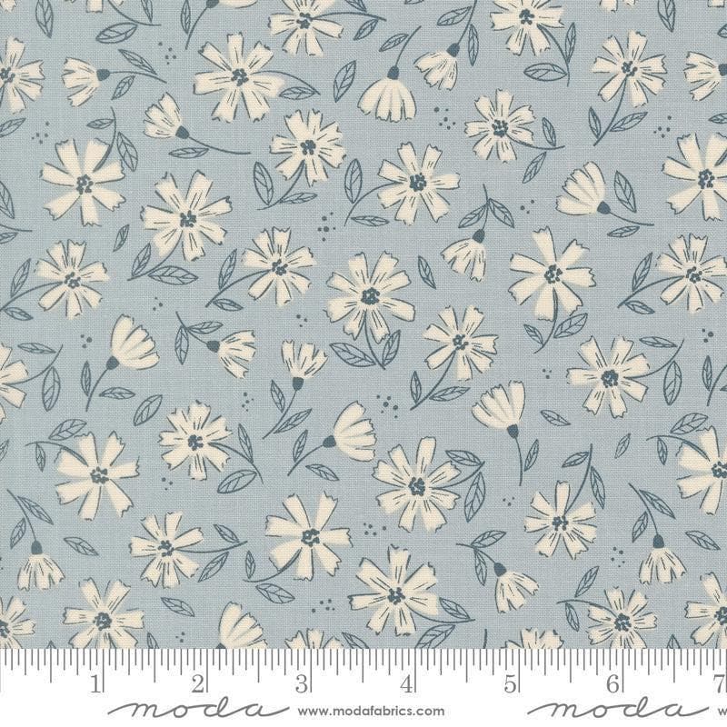 Image of Natures Sketchbook Flowers Sky quilting cotton fabric by Elena Amo for Moda Fabrics. Features flowers on a blue background. Cute Little Fabric Shop.