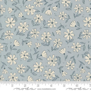 Image of Natures Sketchbook Flowers Sky quilting cotton fabric by Elena Amo for Moda Fabrics. Features flowers on a blue background. Cute Little Fabric Shop.