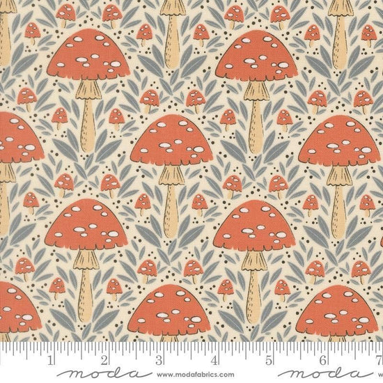 Image of Natures Sketchbook Mushroom Pearl quilting cotton fabric by Elena Amo for Moda Fabrics. Features mushrooms on a cream background. Cute Little Fabric Shop.