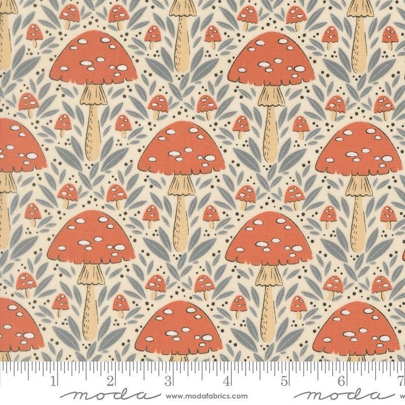 Image of Natures Sketchbook Mushroom Pearl quilting cotton fabric by Elena Amo for Moda Fabrics. Features mushrooms on a cream background. Cute Little Fabric Shop.