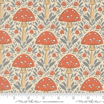 Image of Natures Sketchbook Mushroom Pearl quilting cotton fabric by Elena Amo for Moda Fabrics. Features mushrooms on a cream background. Cute Little Fabric Shop.