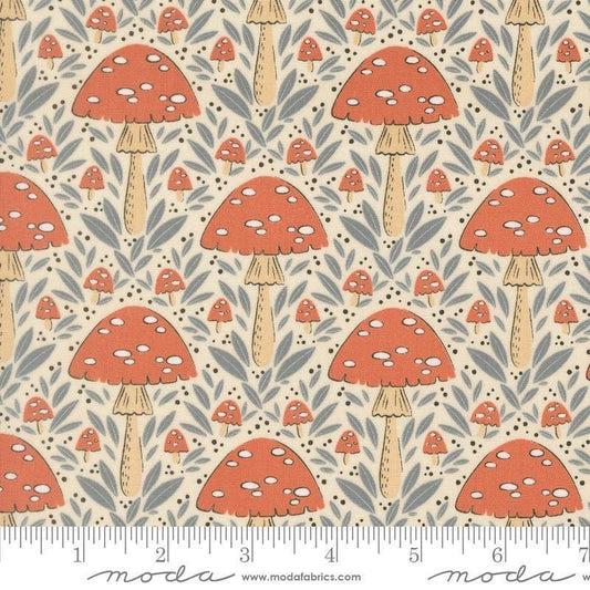 Image of Natures Sketchbook Mushroom Pearl quilting cotton fabric by Elena Amo for Moda Fabrics. Features mushrooms on a cream background. Cute Little Fabric Shop.