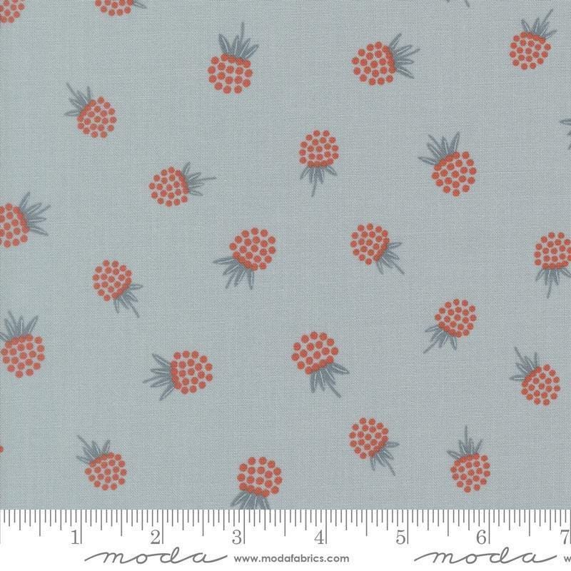 Image of Natures Sketchbook Berries Sky quilting cotton fabric by Elena Amo for Moda Fabrics. Features berries on a blue background. Cute Little Fabric Shop.
