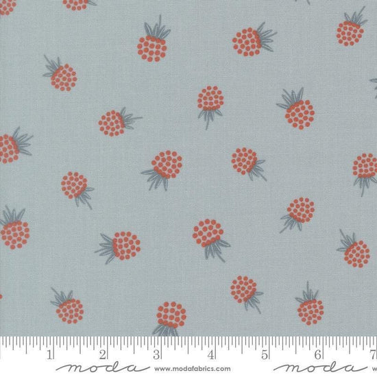 Image of Natures Sketchbook Berries Sky quilting cotton fabric by Elena Amo for Moda Fabrics. Features berries on a blue background. Cute Little Fabric Shop.