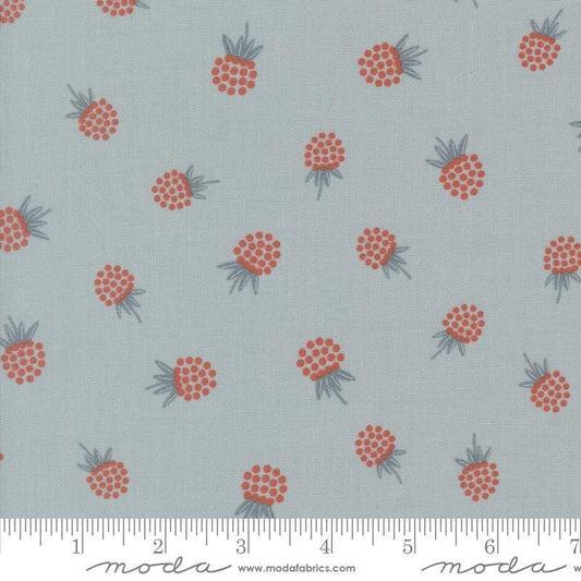 Image of Natures Sketchbook Berries Sky quilting cotton fabric by Elena Amo for Moda Fabrics. Features berries on a blue background. Cute Little Fabric Shop.