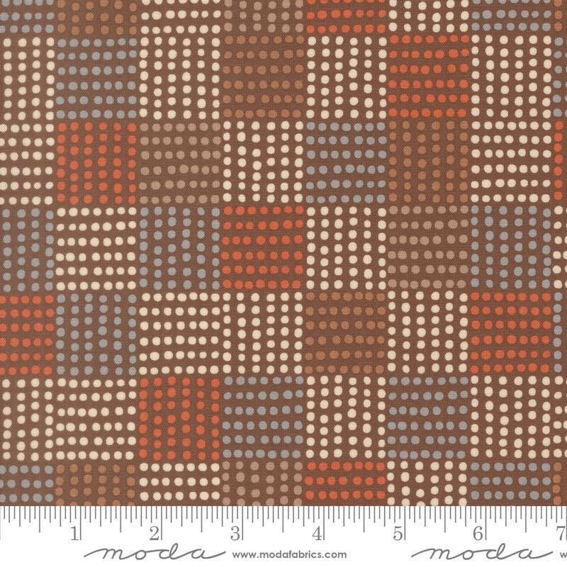 Image of Natures Sketchbook Dots Bark quilting cotton fabric by Elena Amo for Moda Fabrics. Features polka dots on a brown background. Cute Little Fabric Shop.