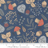 Image of Natures Sketchbook Forest Finds Twilight quilting cotton fabric by Elena Amo for Moda Fabrics. Features plants on a blue background. Cute Little Fabric Shop.