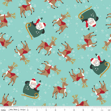 SALE Flannel The North Pole Reindeer Toss Aqua Blue Christmas Fabric - F17750 - Riley Blake FLANNEL Cotton Fabric