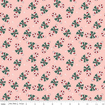 Flannel The North Pole Candy Cane Blush Pink Christmas Fabric - F17754 - Riley Blake FLANNEL Cotton Fabric