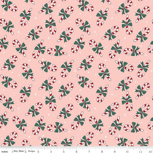Flannel The North Pole Candy Cane Blush Pink Christmas Fabric - F17754 - Riley Blake FLANNEL Cotton Fabric