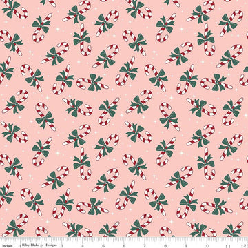 Flannel The North Pole Candy Cane Blush Pink Christmas Fabric - F17754 - Riley Blake FLANNEL Cotton Fabric