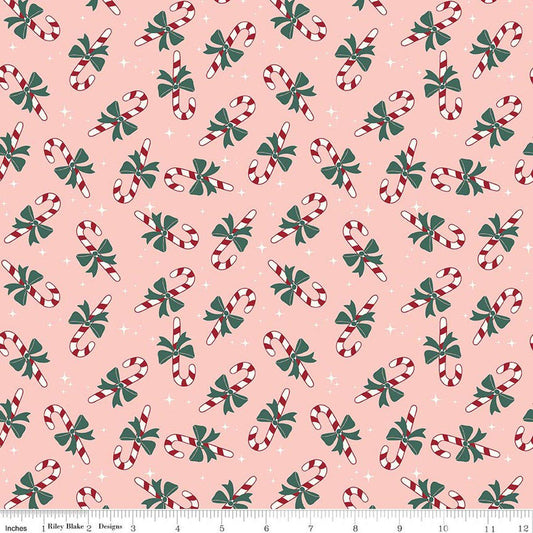 Flannel The North Pole Candy Cane Blush Pink Christmas Fabric - F17754 - Riley Blake FLANNEL Cotton Fabric