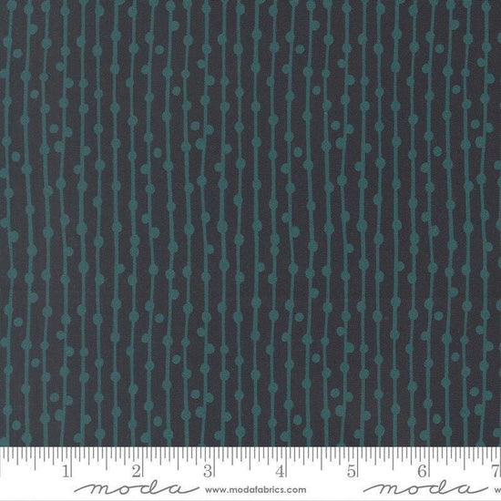 Image of Feather and Forest Bloom String of Pearls Midnight quilting cotton fabric by Linn Warme for Moda Fabrics. Features stripes on a blue background. Cute Little Fabric Shop.