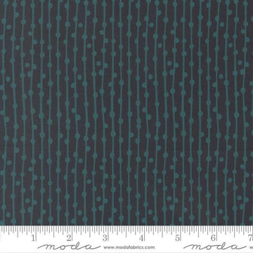 Image of Feather and Forest Bloom String of Pearls Midnight quilting cotton fabric by Linn Warme for Moda Fabrics. Features stripes on a blue background. Cute Little Fabric Shop.