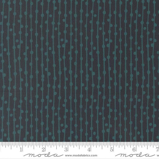 Image of Feather and Forest Bloom String of Pearls Midnight quilting cotton fabric by Linn Warme for Moda Fabrics. Features stripes on a blue background. Cute Little Fabric Shop.